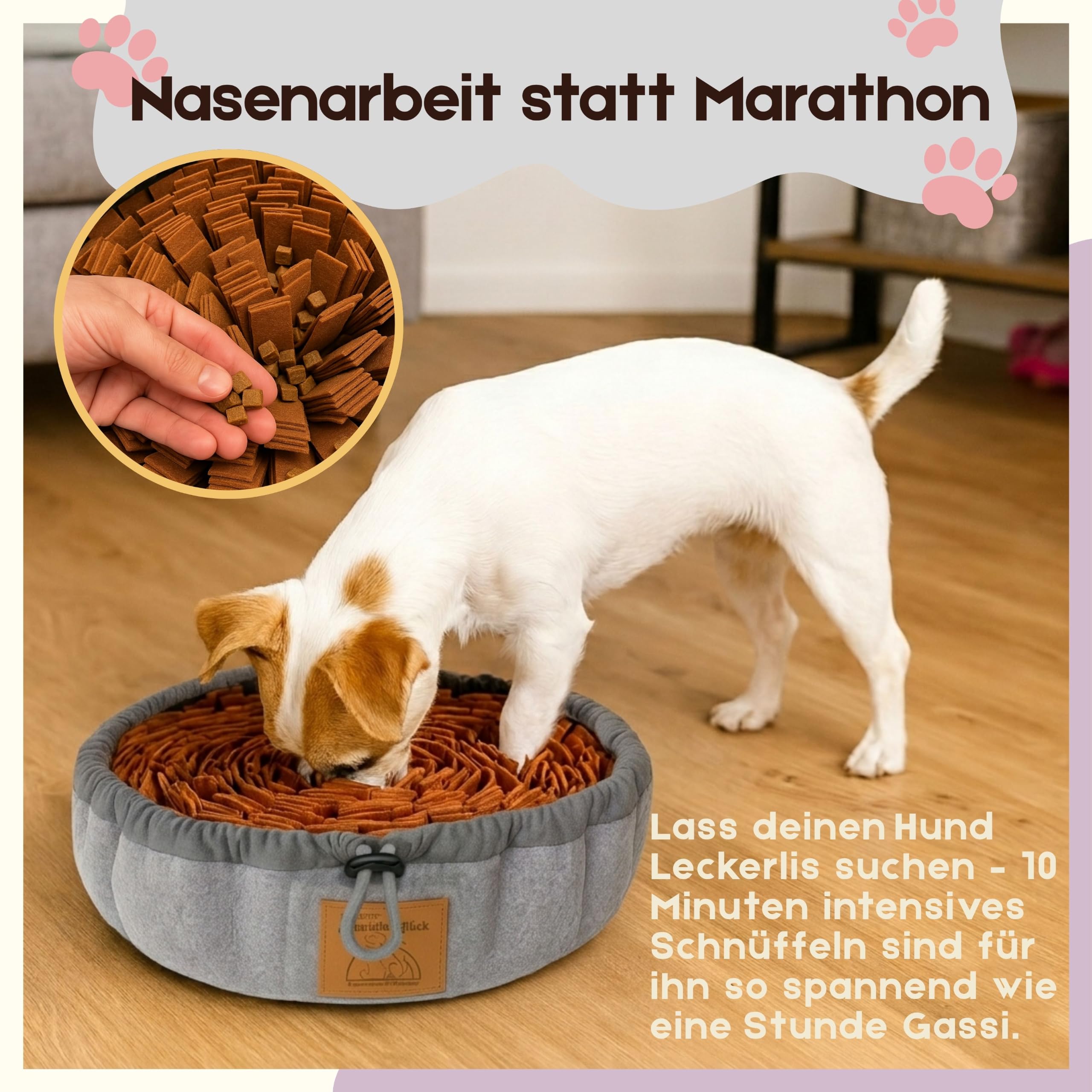 Schnüffelteppich Hund – Hundespielzeug 2-in-1 Set mit Leckerli-Beutel – Schnüffelmatte Beschäftigung für kleine & große Hunde & Welpen – Intelligenzspielzeug Nasenarbeit, rutschfest & waschbar