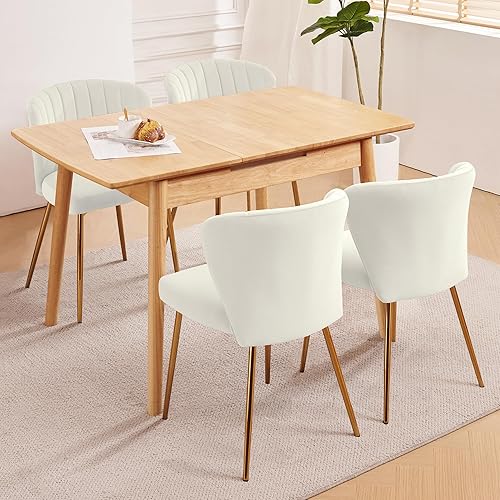 Miniatura 9 de Juego de 2 sillas de comedor de terciopelo, modernas sillas tapizadas con patas de metal dorado para comedor, cocina, tocador y patio (blanco)