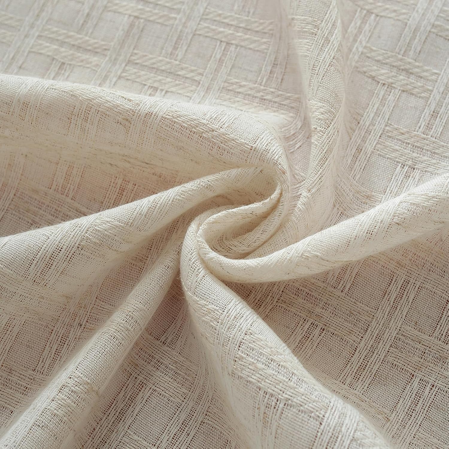 Natural Linen Cottton Tablecloth ,Rectangle Rustic Elegant Tablecloth, Textured Jacquard Neutral Fabric, Washable Table Cover for for Dining Table Farmhouse Kitchen Party (Grid-Weave, 84" x 60")