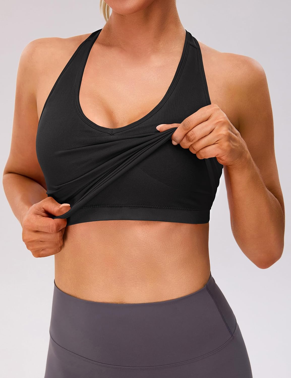 BMJL Womens Seamless Halter Tank Tops with Built in Bras V Neck Backless Sports Workout Camisole Summer 2026 - Image 2