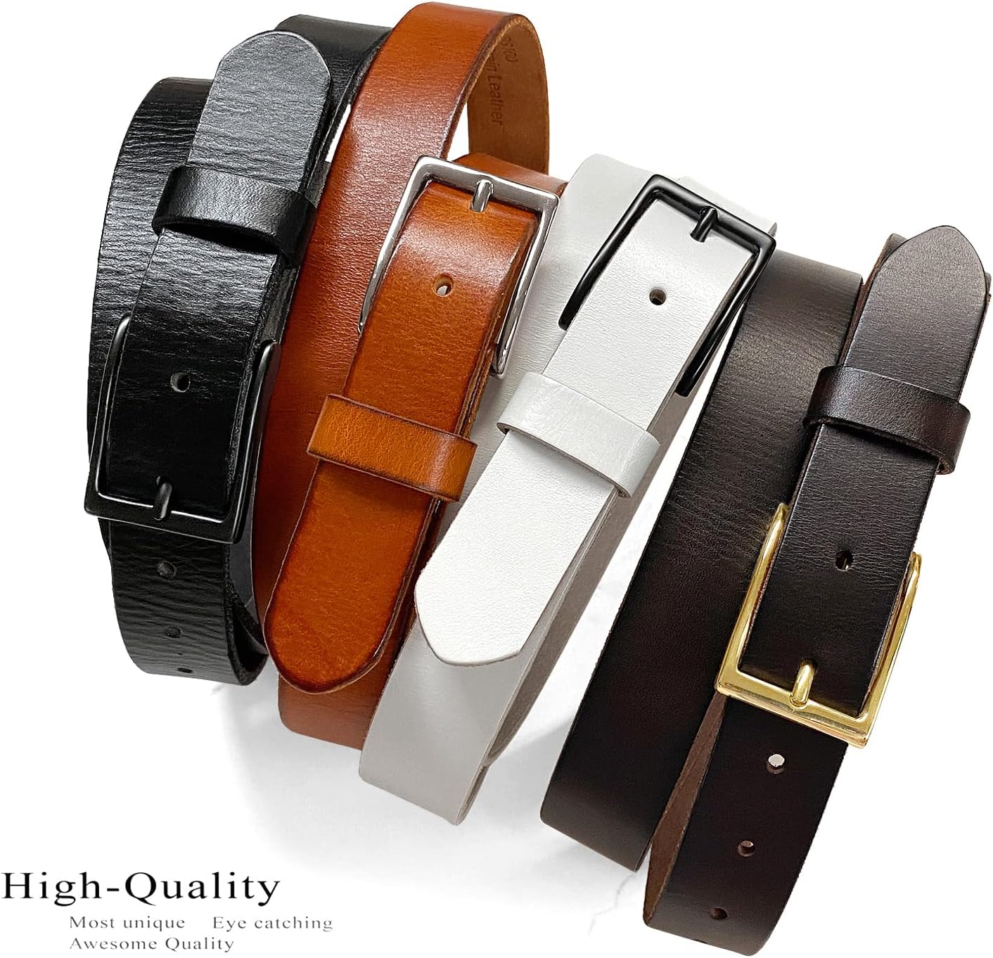 Men's Full Grain Genuine Leather One Piece Casual Dress Belt or Punk Star/Studded Jean Belt, 1-1/8"(30mm) wide - Image 3