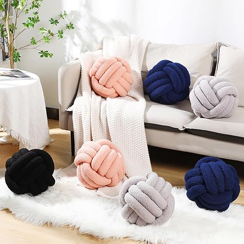 Miniatura 2 de Namalu 2 almohadas de nudo decorativas para el hogar, redondas, de felpa, con círculos anudados, suaves para habitación, sofá, hogar, cama y suelo
