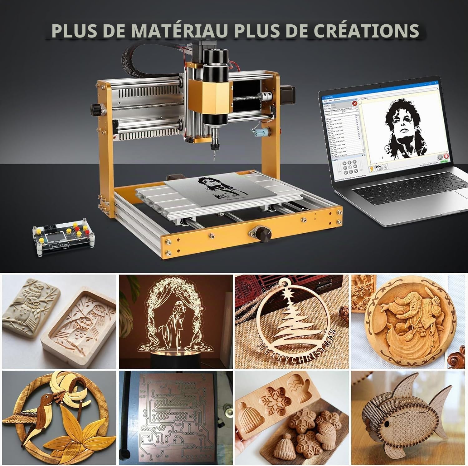 LUNYEE 3018 PRO MAX 500W Fraiseuse CNC All-Metal 3 axes Fraiseuse, interrupteurs de fin de course et arrêt d'urgence, 300 x 180 x 80 mm, zone de travail CNC pour bois, acrylique, MDF, sculpture en