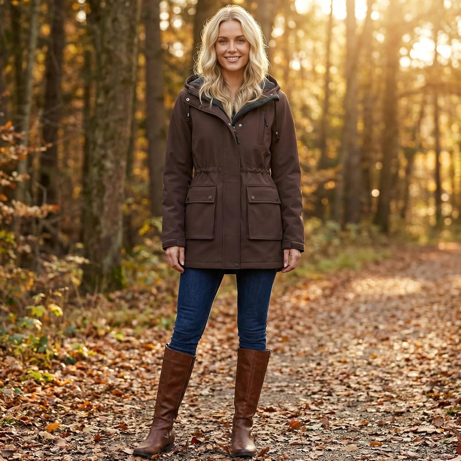 CHIGUO Women's Waterproof Softshell Jackets Warm Fleece Lined Coats with Hood Long Rain Jacket - Image 6