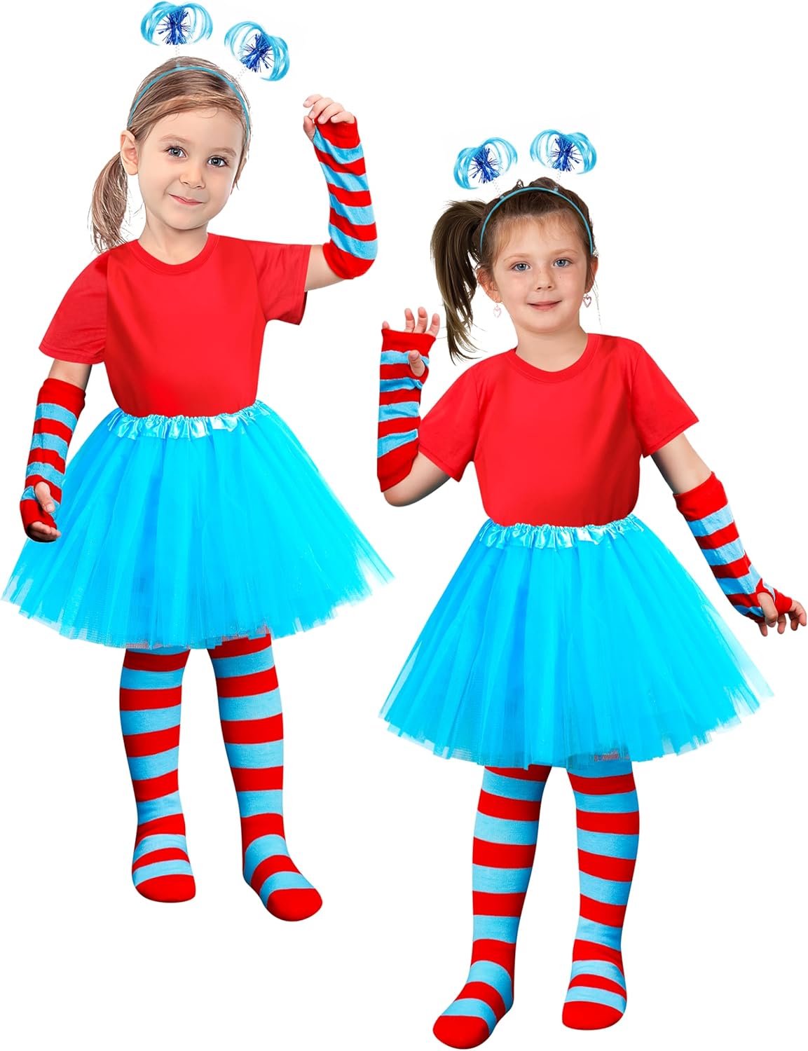 Luces 2 Set Blue Tutu Costume, Girls Blue Cosplay Outfit, Shirts Tutu Skirt Headband Striped Gloves Socks Dress Up for Girls - Image 5
