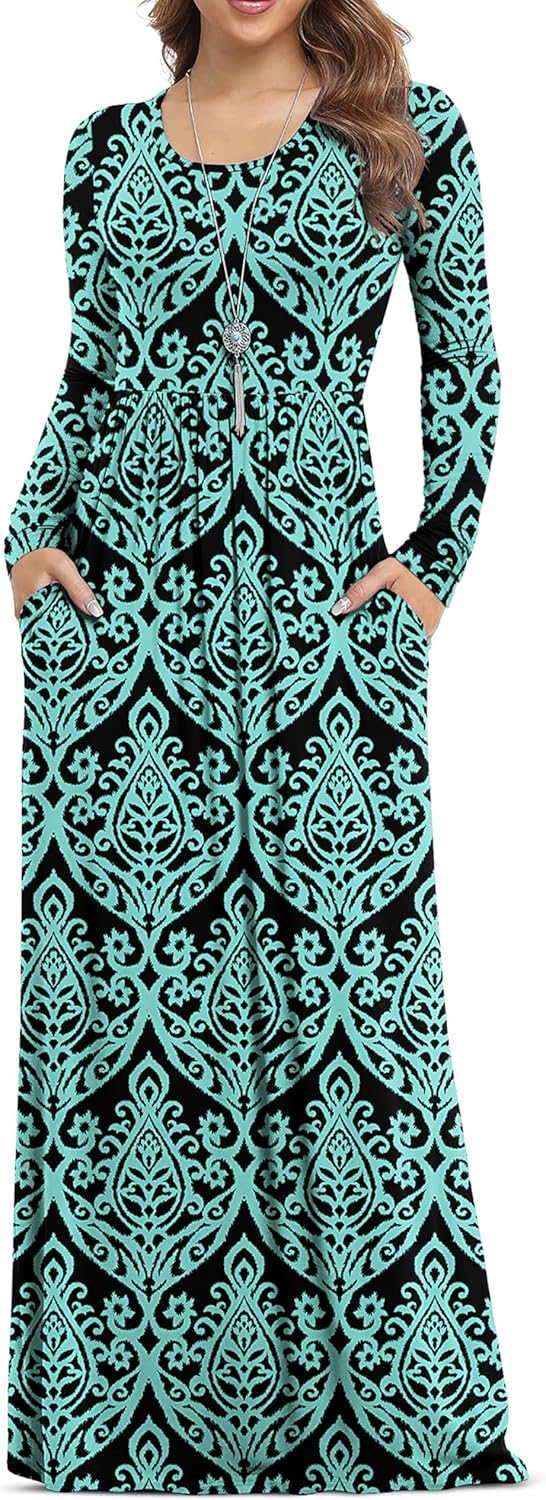 VIISHOW Women's Long Sleeve Loose Plain Maxi Dresses Casual Long Dresses with Pockets