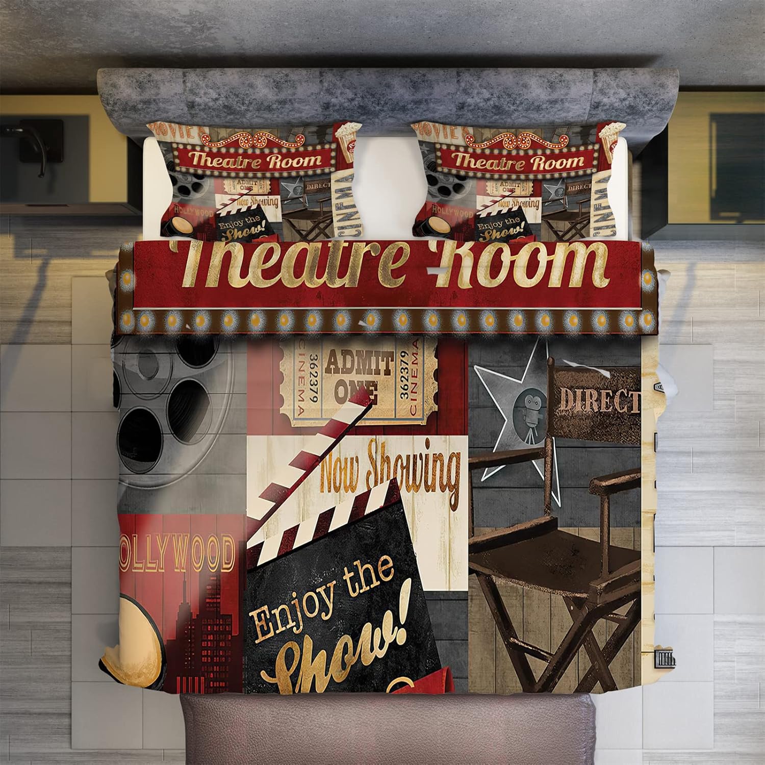 Old Fashioned Movie Projector Decorative Duvet Cover Set, Nostalgic Retro Style 3 Pieces Duvet Cover Set, Ultra Soft Washed Cotton Comforter Cover for All Season(Queen 90" X 90") Queen 90" X 90" Style 7