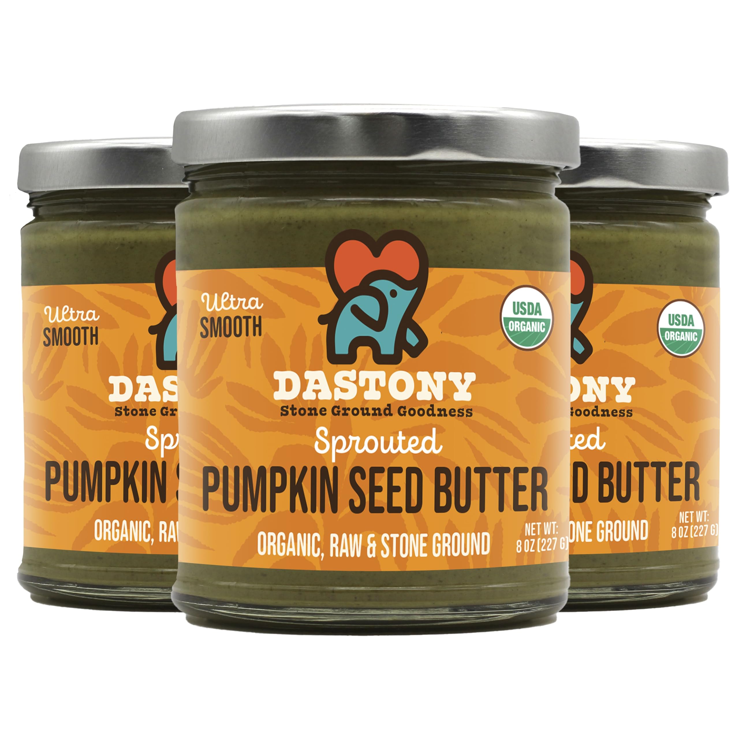 Dastony Organic Raw Sprouted Pumpkin Seed Butter, 8 oz | Only One Ingredient | Vegan, Paleo and Keto Friendly, Non GMO, Gluten-free - Pack of 3USDA Organic