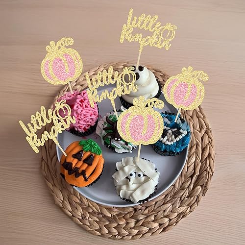 Miniatura 21 de Gyufise 24 piezas de calabaza Oh Baby Cupcake Toppers Glitter Baby Shower Calabaza Cupcake Picks Baby Feet Decoraciones para pasteles temáticos de A