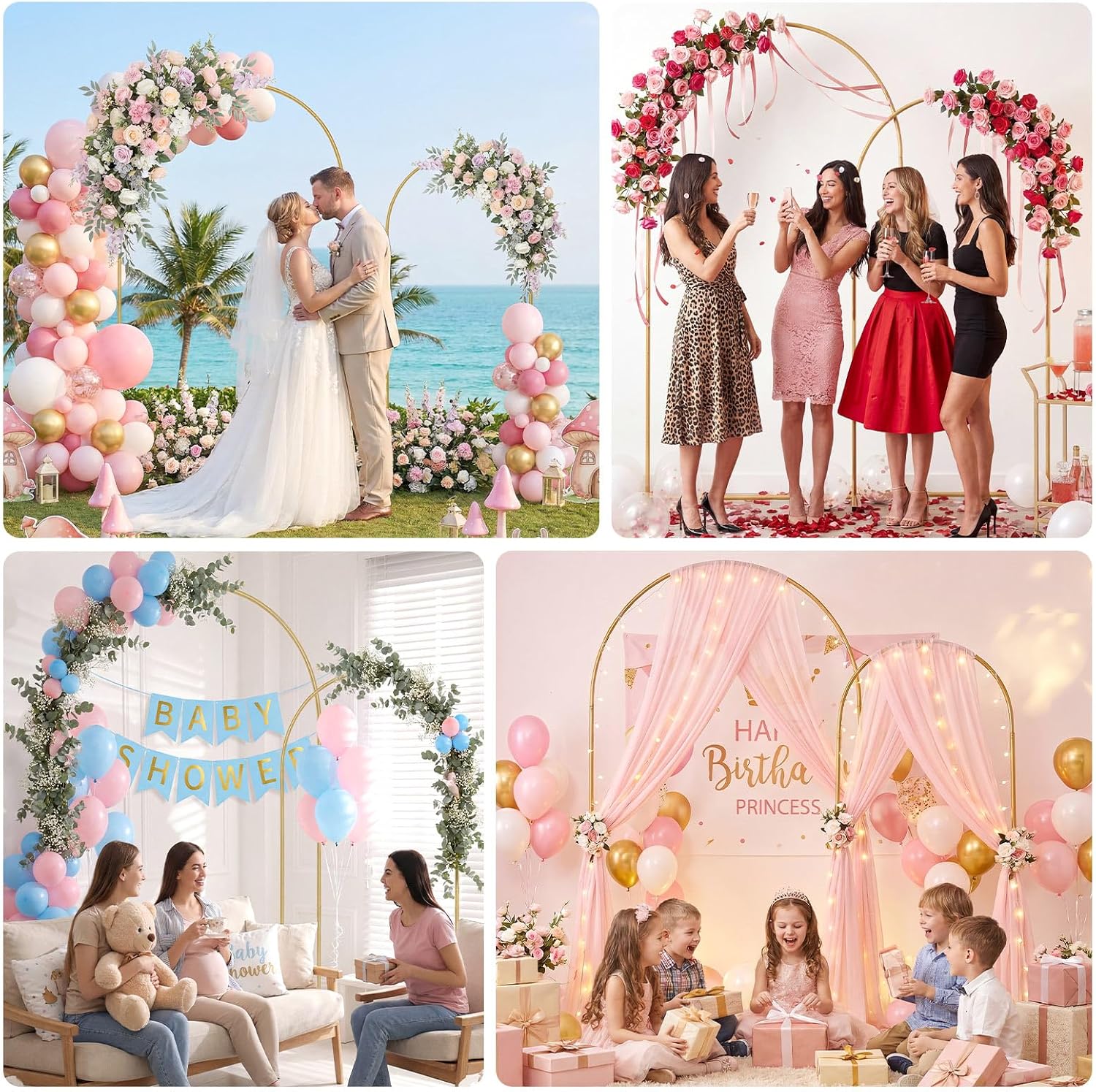 Metal Balloon Arch Backdrop Stand 7.2FT and 6FT, Set of 2, Gold