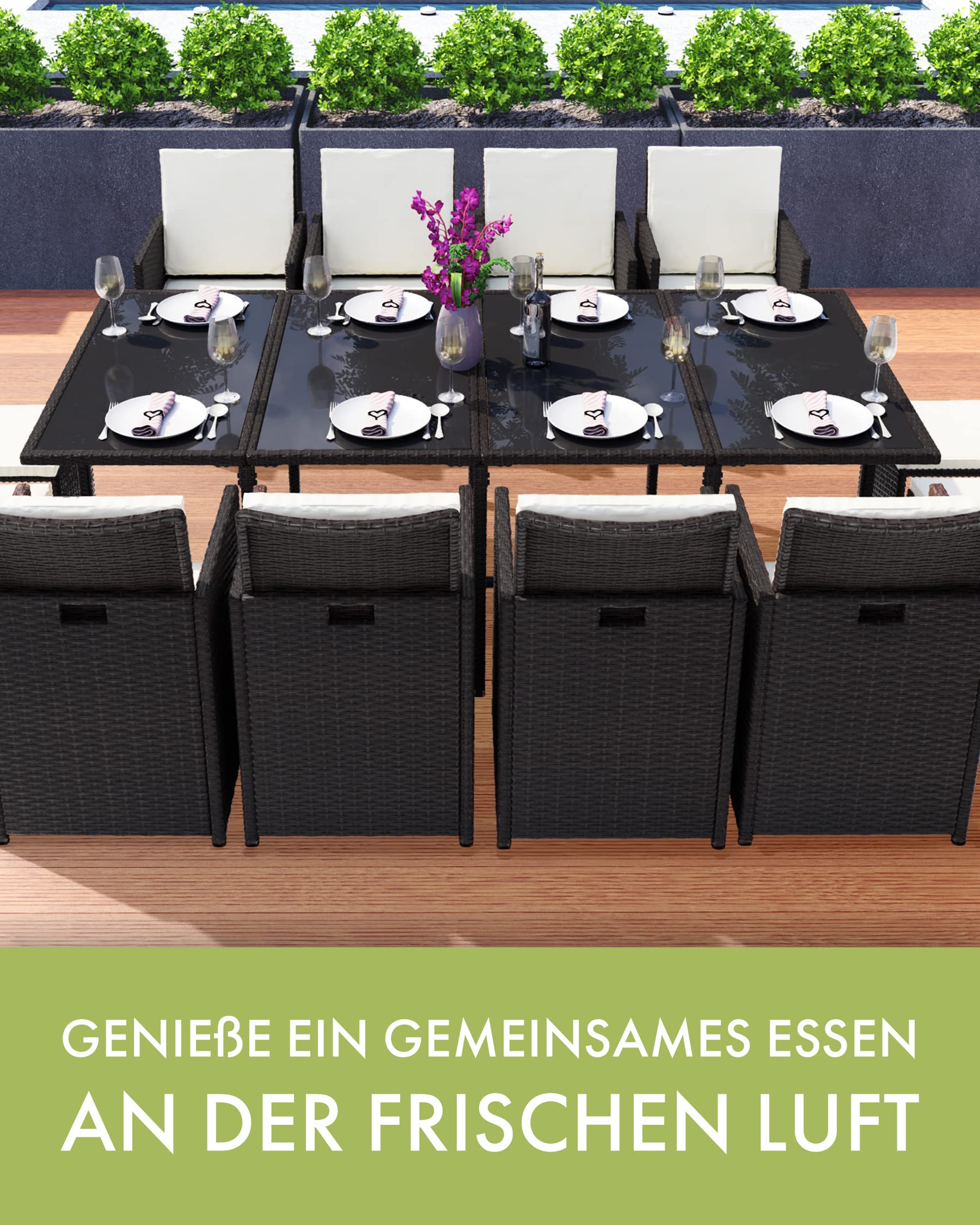 Swing & Harmonie Sitzgruppe Garten - Rattanmöbel Outdoor - Robuste Gartenmöbel - Hochwertige Gartengarnitur - Garten-Essgruppe - Outdoormöbel - Esstisch (9-Teilig, grau)