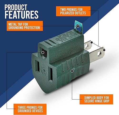 Miniatura 5 de Enchufe adaptador de conexión a tierra de 3 clavijas a 2 clavijas, 2 piezas para tomas de corriente, eléctrica, hogar, talleres, industrial,