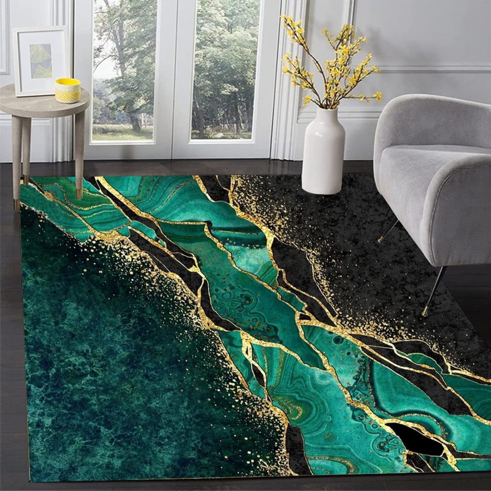 Antiscivolo Lavabile Tappeti Pelo Corto Grandi Marmo astratto nero verde oro Tappeti per Camera da Letto Soggiorno Corridoio 140 X 150 CM