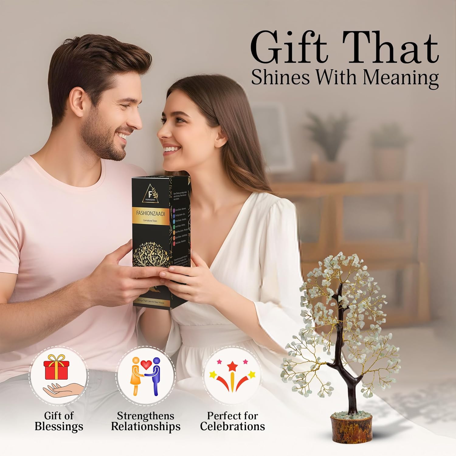 FASHIONZAADI Green Jade Chakra Tree of Life, Crystal for Positive Energy, Feng Shui Home Decor - Handmade Gemstone Bonsai Money Tree,- Green Healing Crystals, Wealth & Good Luck Stones Spiritual Gift - Image 4