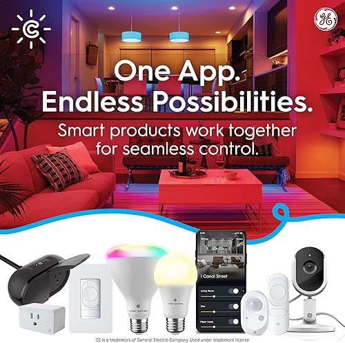 Miniatura 7 de GE CYNC - Paquete de bombillas LED inteligentes + enchufes para interiores (2) bombillas A19 a todo color + (2) enchufes inteligentes para interiores