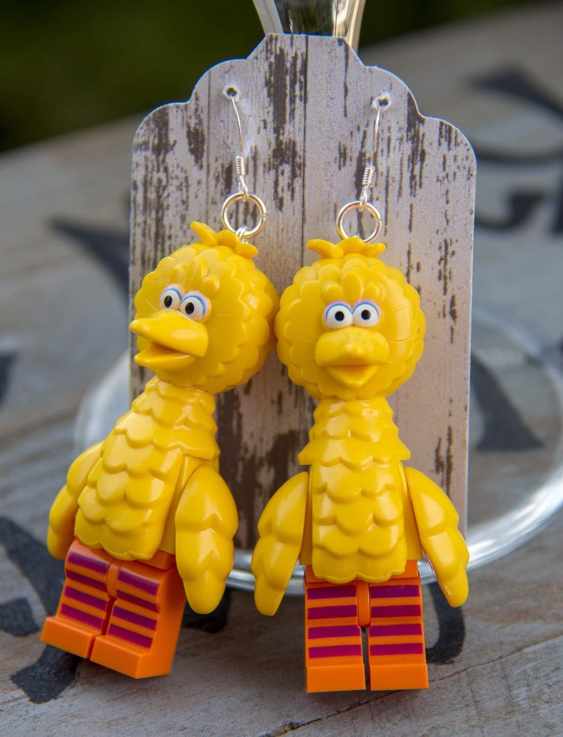 compatible with Big Bird Sesame Street Earrings w Sterling Silver Hooks Handmade Jewelry