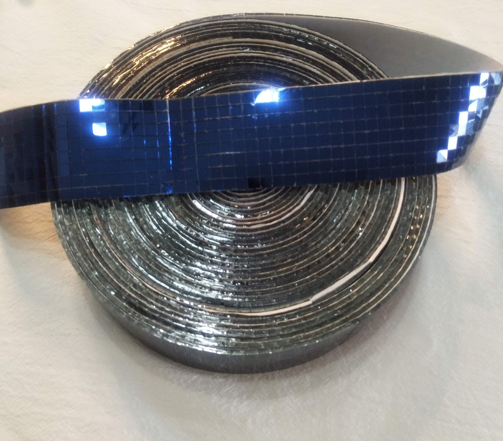 Yongpan Glass Mirror Mosaic, 1573 Pieces Self-Adhesive Real Glass Craft Mini Square Mirror Mosaic Tiles for DIY Crafts,Ball,Home Decor Blue (1.0M Length)