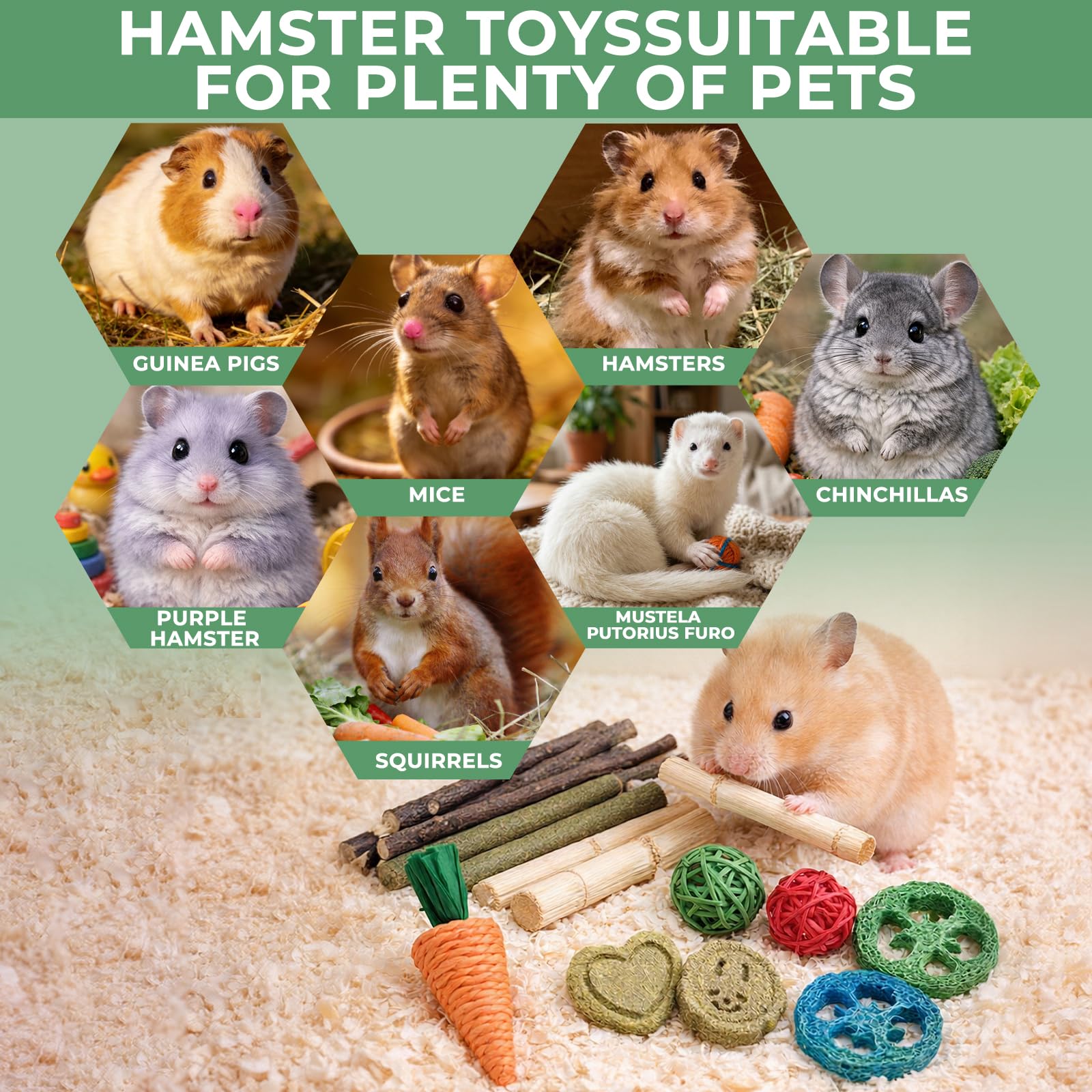 19 tubos para hámster y juguetes masticables de madera para hámster, juguetes naturales para el enriquecimiento, accesorios de jaula para mascotas para sirio, accesorios de jaula para el cuidado de