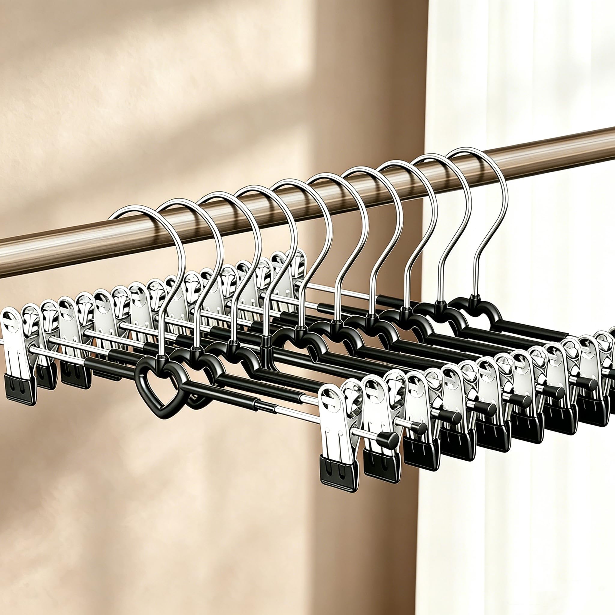 20 Pack Trouser Hangers with Clips | Non-Slip, Strong Clothes Hangers for Travel & Home | Space Saving Chrome Adult Skirt & Coat Hangers for Trousers Bottoms Jeans Slacks Pants