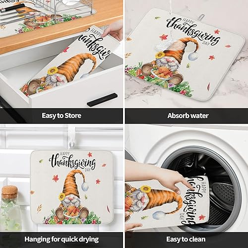 Miniatura 10 de Tapete de secado de platos de hongos para encimera de cocina, tapete de cocina de primavera con gnomos rojos, almohadilla de secado de microfibra,