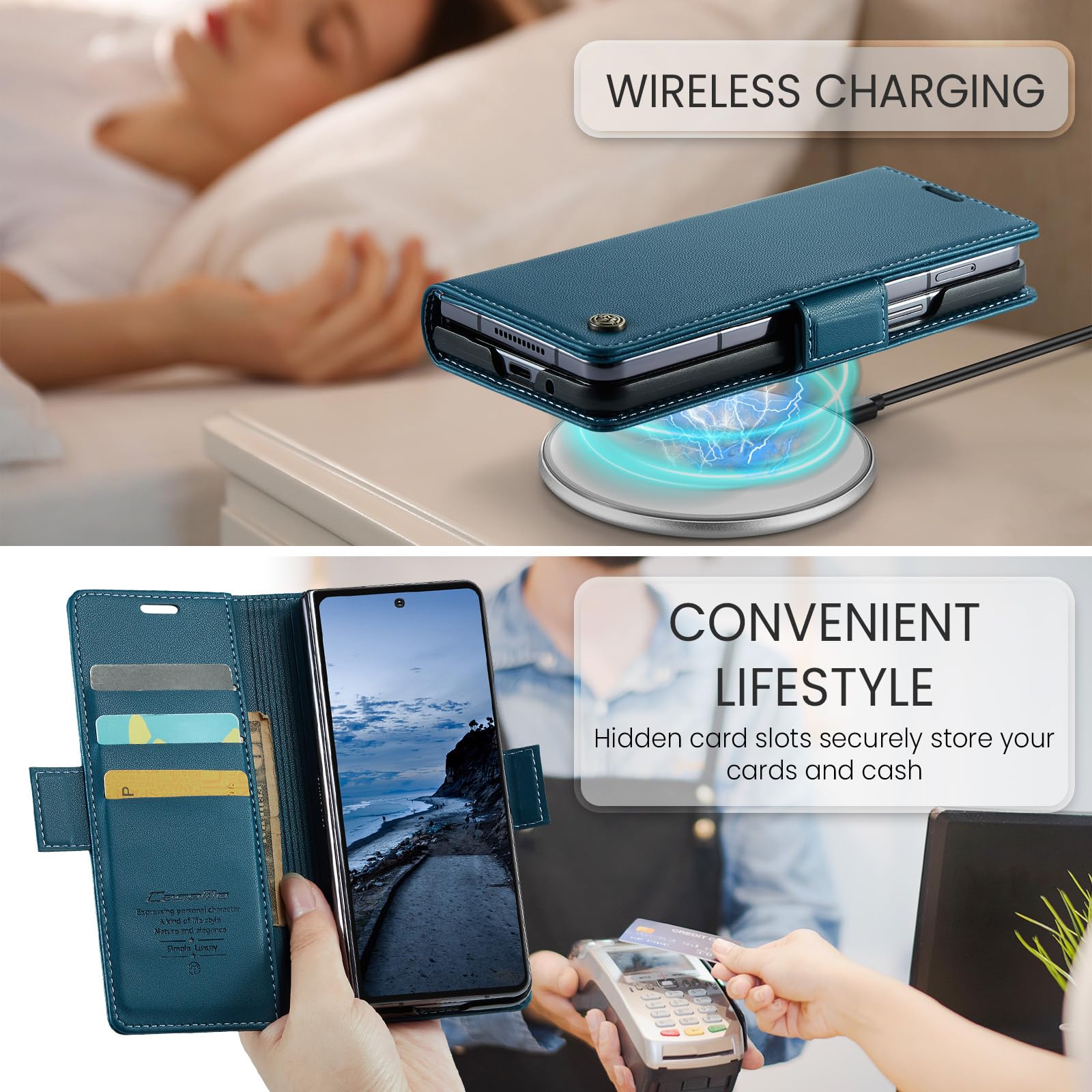 for Samsung Galaxy Z Fold 7 Case, Premium PU Leather Wallet Case Flip Cover with [RFID Blocking][Card Holder][Stand Function] Shockproof Protective for Samsung Galaxy Z Fold 7, Blue — view 4