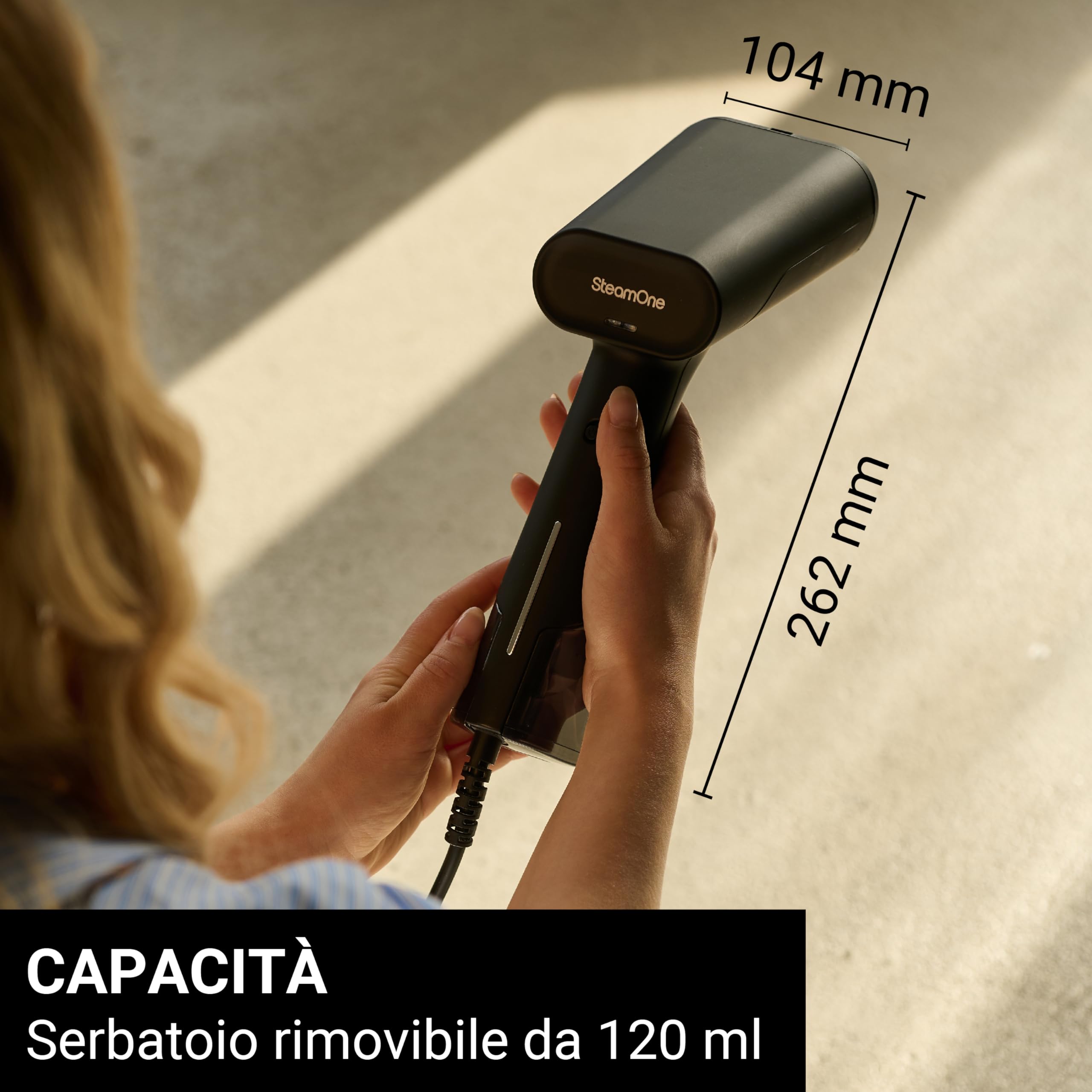 SteamOne - Ferro da Stiro Verticale 1800W - Stiratrice Verticale Portatile - Ferro a vapore da viaggio - Serbatoio Acqua 120ml, togliere le pieghe Facile e Veloce - EUDTC120B Simon XL