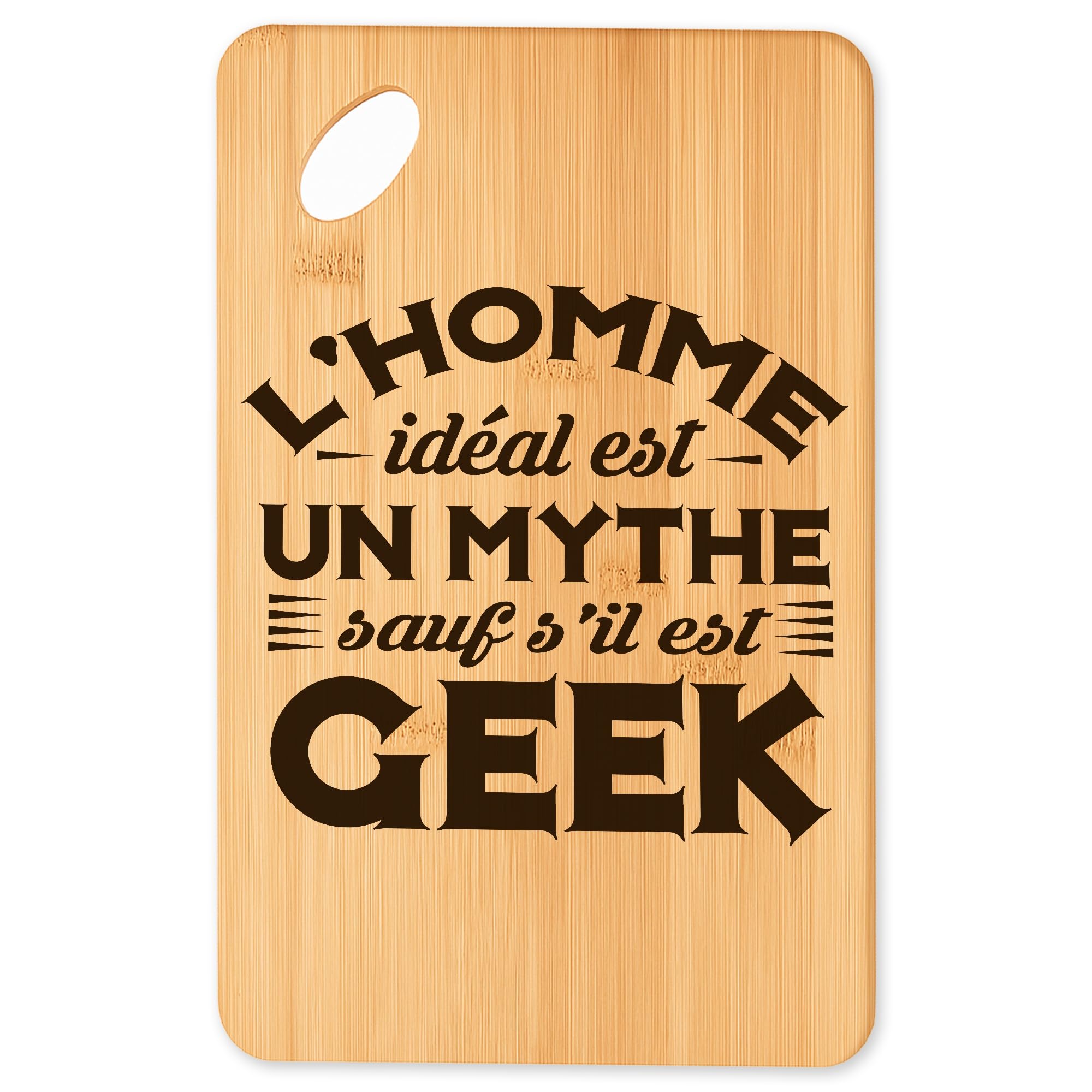 Cadeau original de cuisine : planche en bambou style geek
