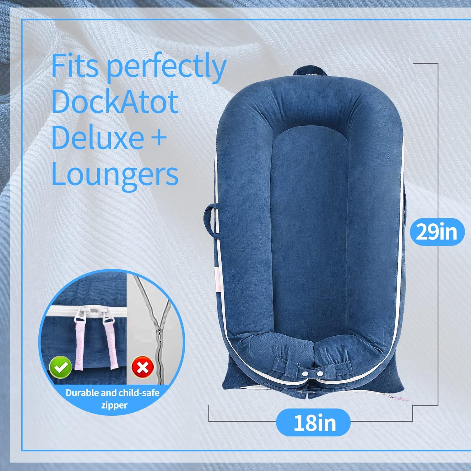 Corduroy Baby Lounger Cover for Dockatot Deluxe + | 100% Cotton Hypoallergenic Newborn Premium Quality Spare Cover(Cover Only) (Blue)