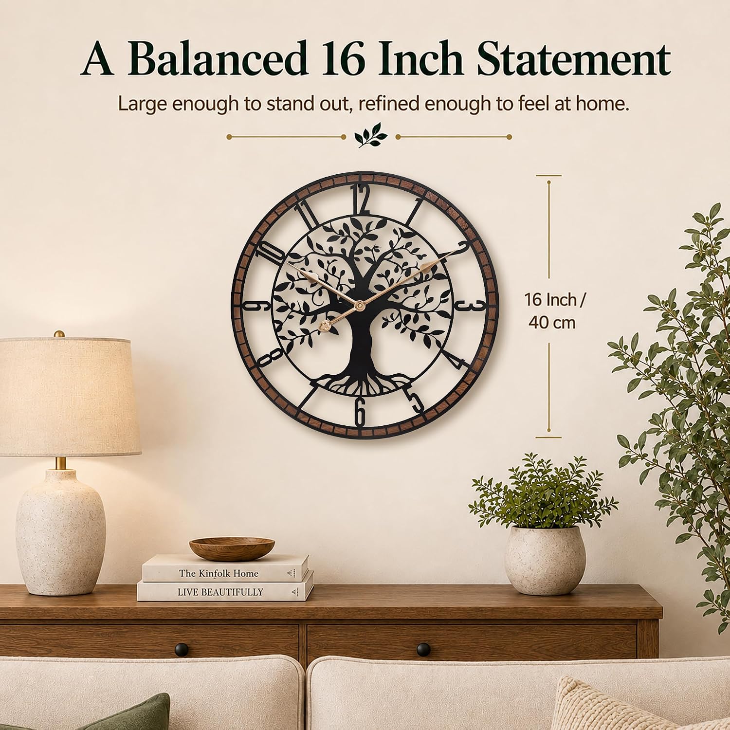 16 Inch Arabic Numerals Tree Wall Clocks for Living Room Decor,Wood Frame