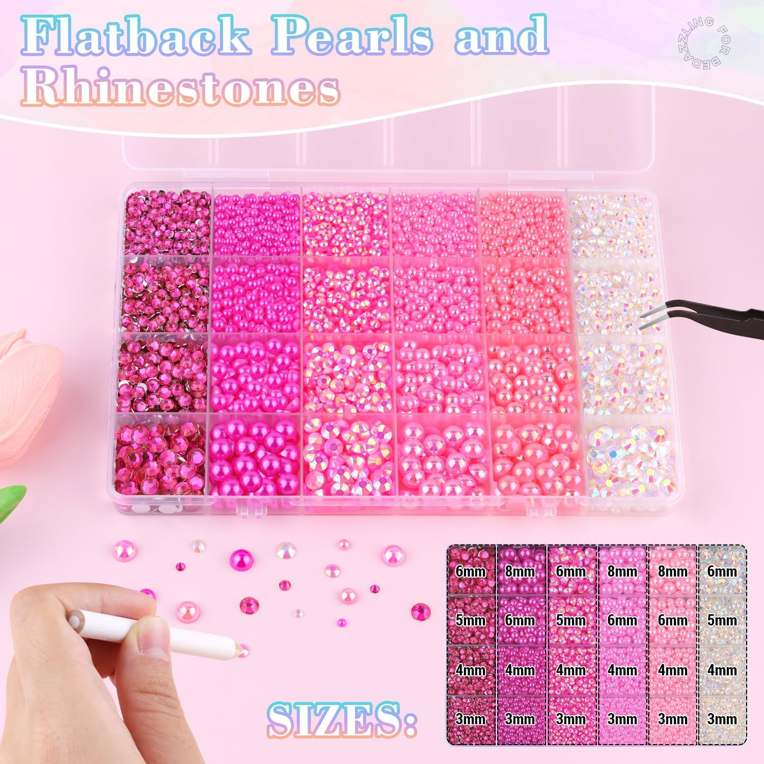 14000Pcs Flatback Pearls and Hot Pink Rhinestones for Bedazzling Kit image 2