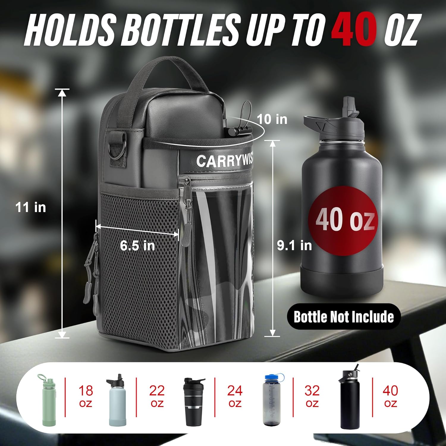 Magnetic Gym Bag-Upgraded Magnetic Water Bottle Bag for Men And Women,Water Bottle Pouch With Adjustable Strap & Phone Pockets,Gym Pouch Hold 40oz for Workout （Bottles Not Include）