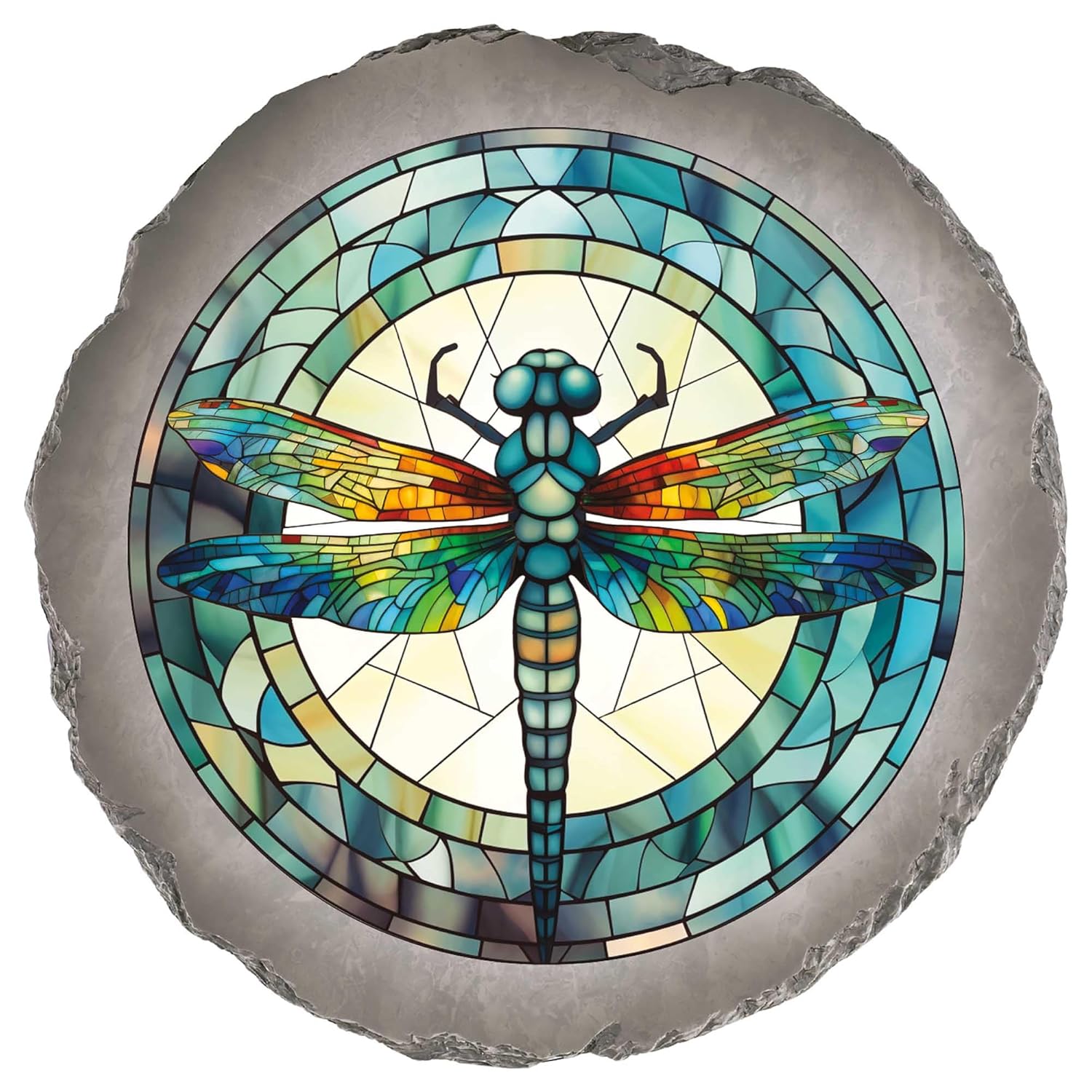 Magnolia Garden 10-Inch Stained Glass Dragonfly Decorative Stepping Stone – Jewel Toned Resin Garden Walkway Tile – Tiffany Style Mosaic Outdoor Accent