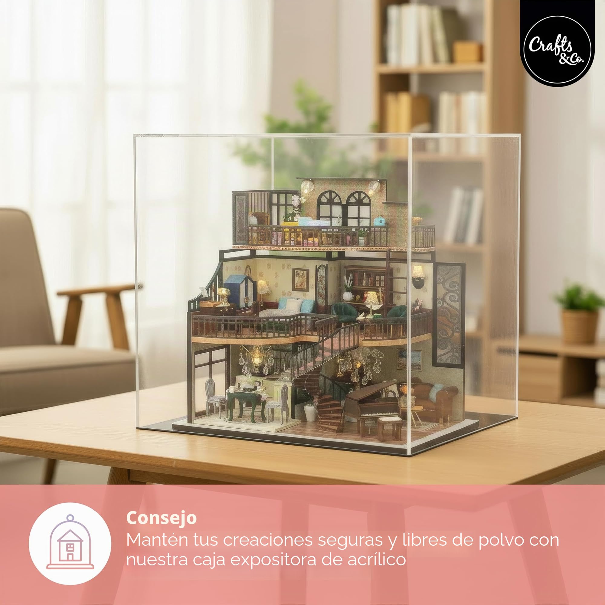 Crafts&Co® DIY Casa en Miniatura con Muebles | Adulto DIY Casa de Muñecas | Modelo de Casa de Madera con Luz | 1:18 | Villa de Ensueño