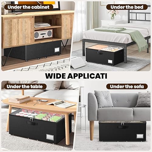 Vista 7 de Almacenamiento debajo de la cama con ruedas, paquete de 2 contenedores de almacenamiento debajo de la cama con tapas transparentes, no requiere