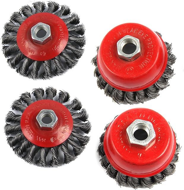 Youyijia Twist Knot Wire Brush Set for Angle Grinder, Electric Drill, Metal Wire Cup Brushes for Surface Cleaning, 4 Pack Knoted Cup Brush Kit Included 2X 3'' and 2X 4''