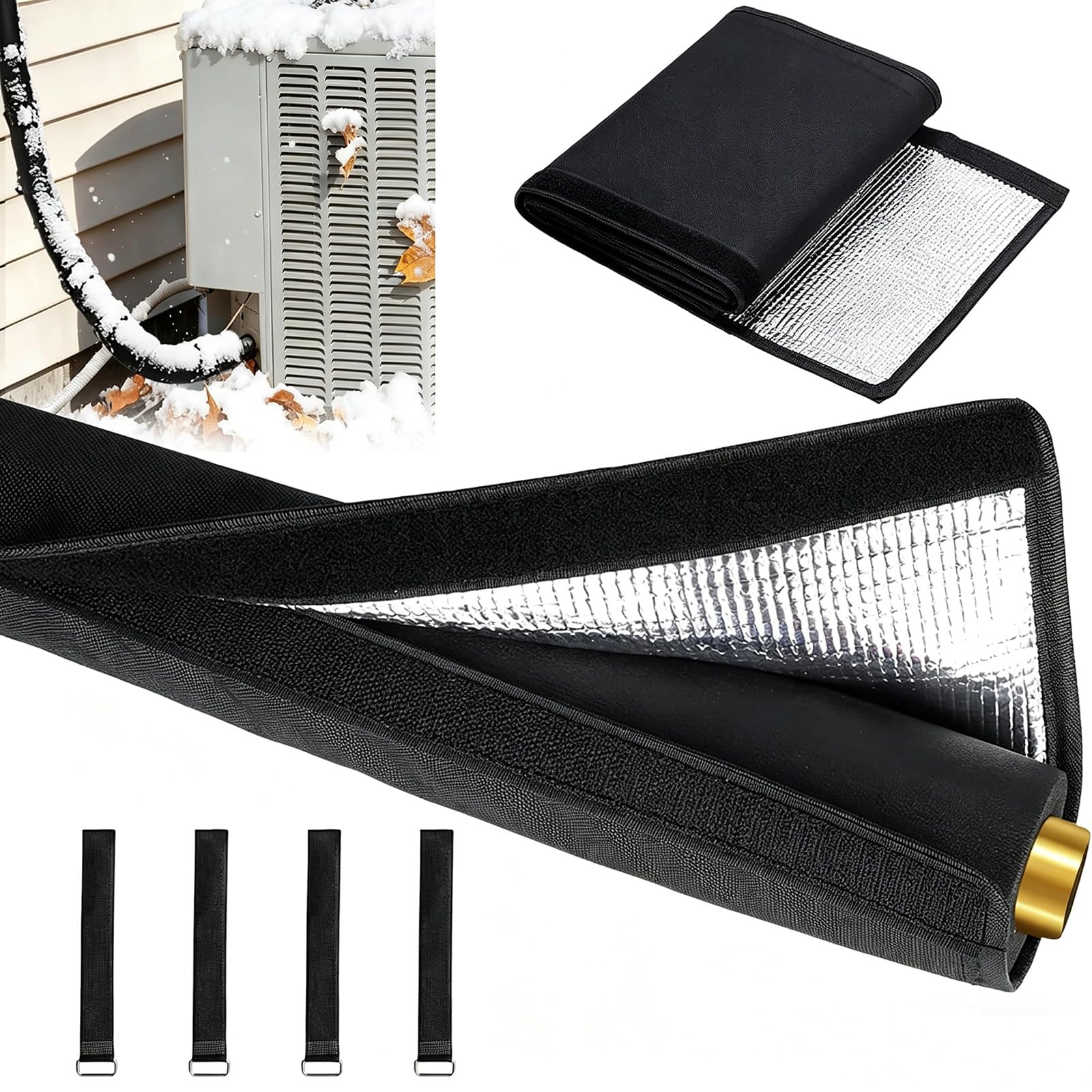 3 Layers HVAC Copper Pipe Insulation Cover, 2 Pack 183x26cm Portable Waterproof 600D Oxford AC Pipe Insulation Covers for Outdoor AC Lines, Outside Pipe, Electrical Cables, Prevents Freezing and Heat