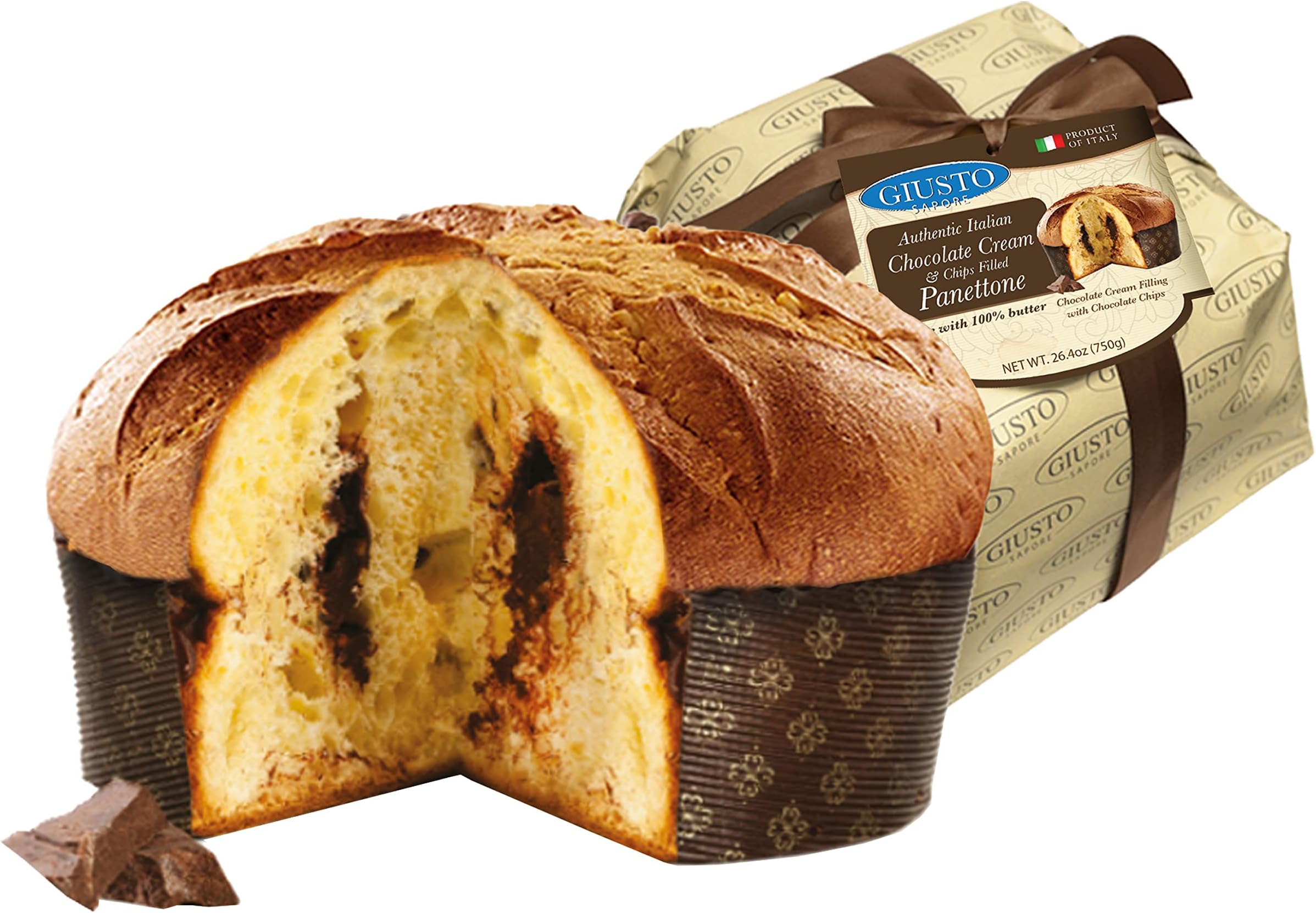 Giusto Sapore Italian Panettone Premium Chocolate Gourmet Bread - Traditional Italian Dessert - Imported from Italy and Family Owned - 26.4oz