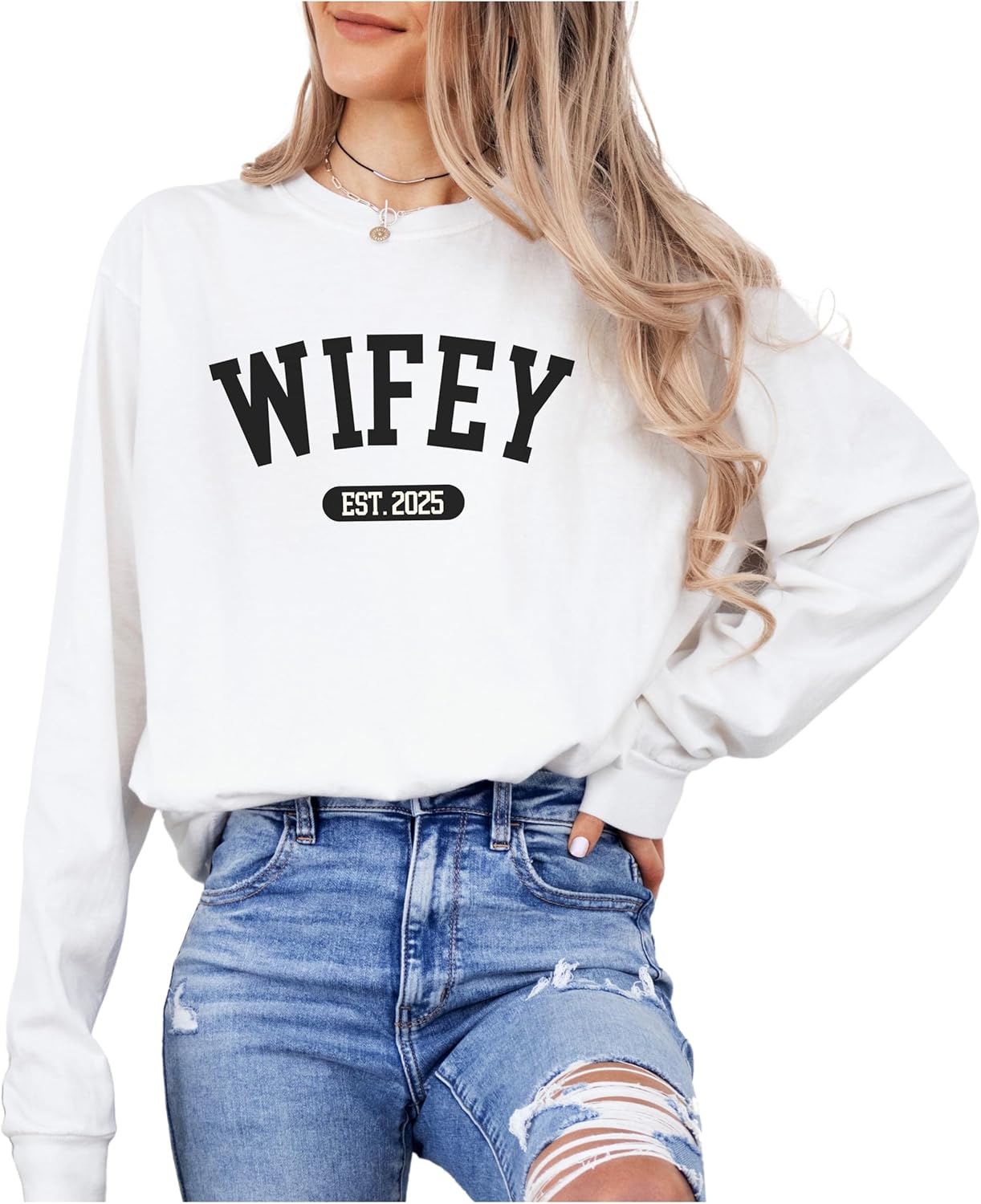 Wifey Year Est. Shirt – Custom Wedding Date Tee or Long Sleeve, Bride Gift, Anniversary Outfit, Honeymoon