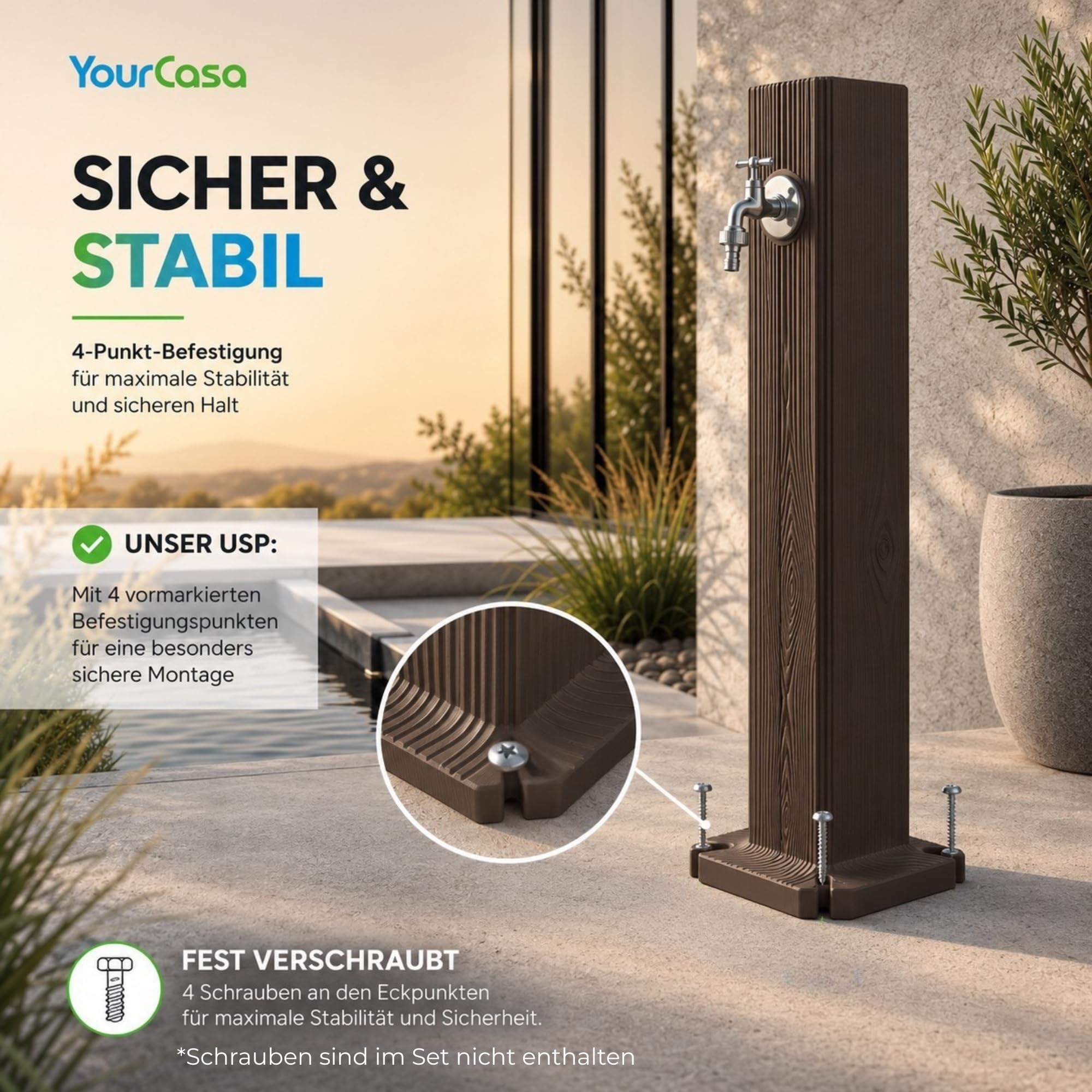 YourCasa Timberline - Colonna d'acqua da giardino, 90 cm, effetto legno, con rubinetto da 1/2", resistente ai raggi UV, prodotto in Europa (marrone)