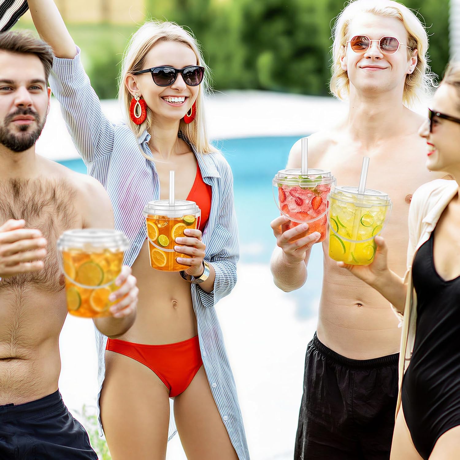 25oz Drink Buckets with Lids and Straws 15Pack Plastic Bucket
