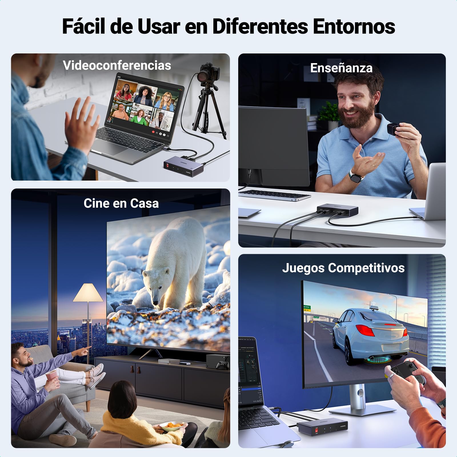 UGREEN HDMI 2.1 Splitter 1 Entrada 2 Salidas 8K@60Hz HDCP 2.2 3D HDR EDID Divisor para Monitores Duales Compatible con PS5/4 Xbox Switch TV Box BLU-Ray Player HDTV Proyector