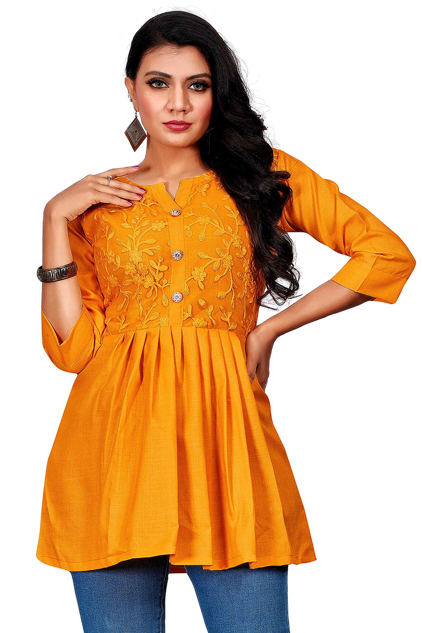 vastravilla enterprise Women's Fancy Cotton Top (Yellow)-picture-27