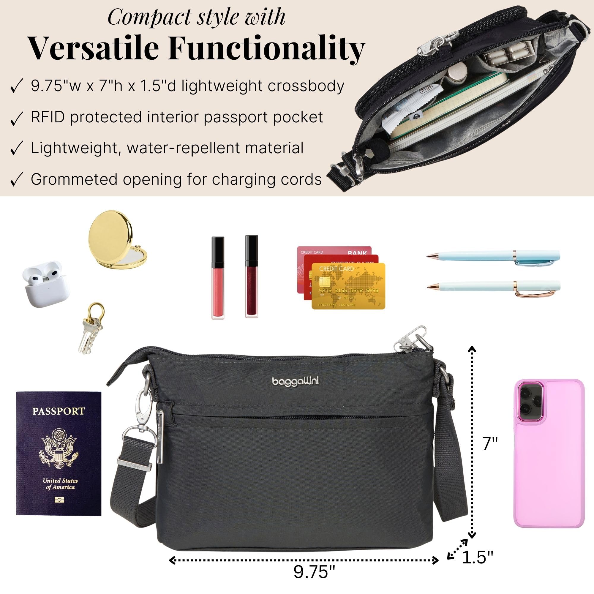 Baggallini Securtex Memento - Borsa a tracolla antifurto