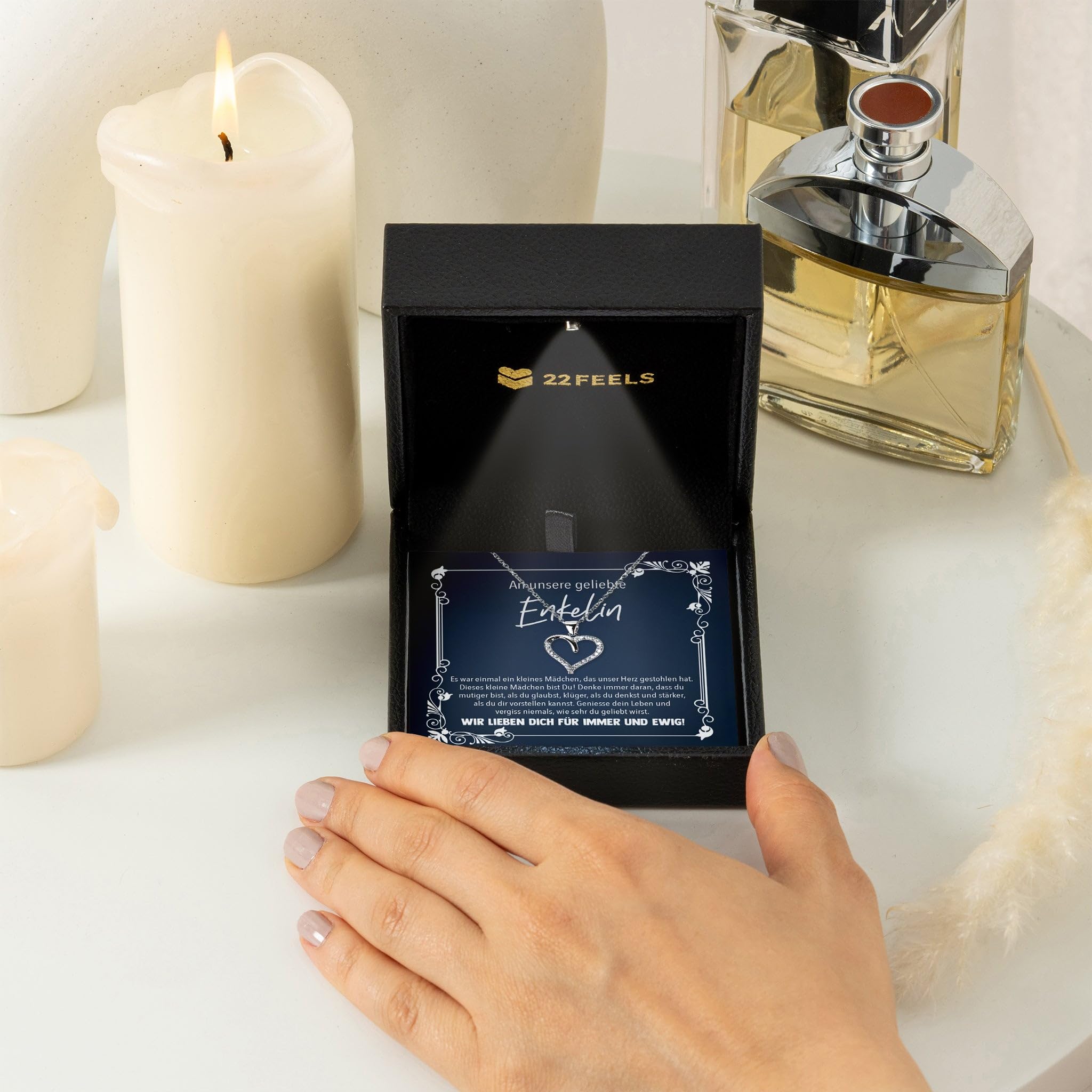 Enkelin Geschenk von Oma Opa - Mädchen Schmuck Frauen Silber 925/000 Herz Halskette - Konfirmation Firmung 18. Geburtstag Weihnachten Abitur Bachelor Master - Karte Premium LED Licht Etui