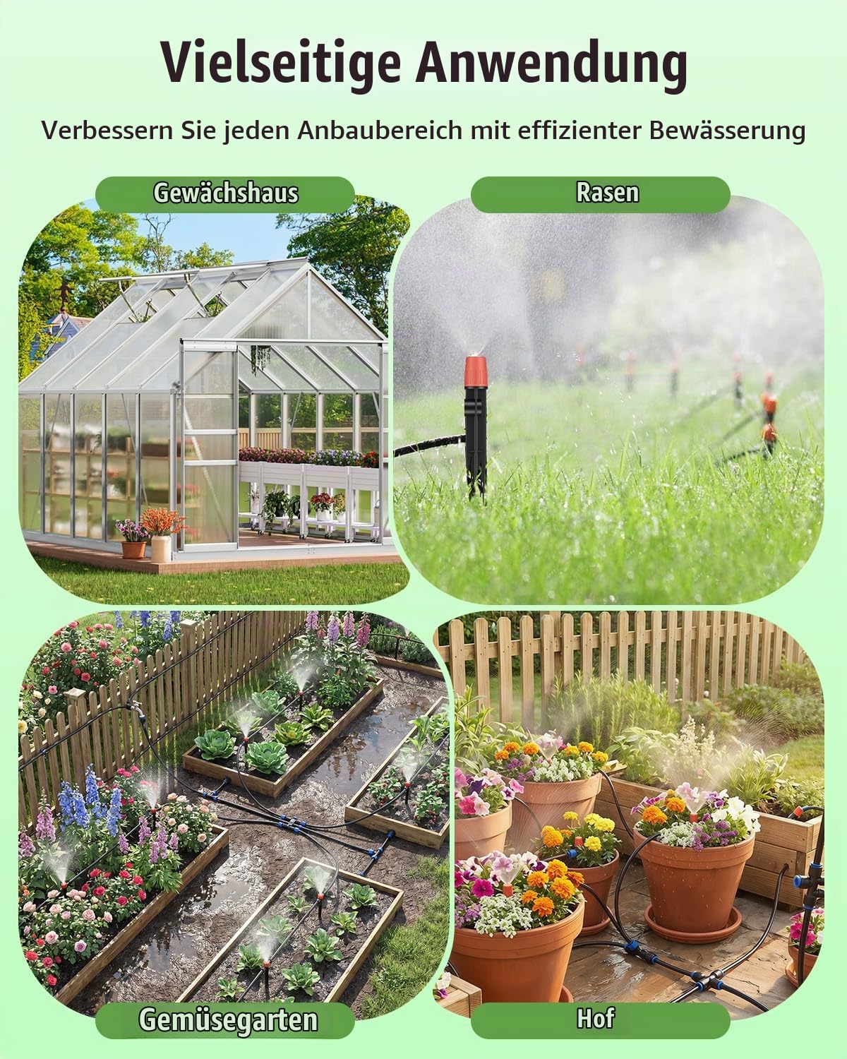 Pawfly 70 m Steckverbinder-Tropfbewässerungsset, Gartenbewässerungssystem mit 13-16 mm (10 m) & 4-6 mm (60 m) Schlauch und Zubehör, für Gewächshaus & Rasen