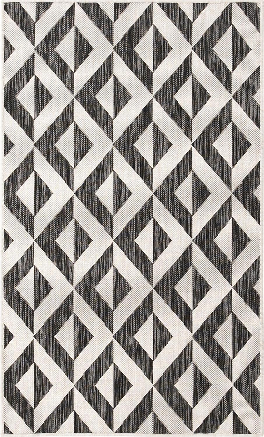 Rugs.com Jill Zarin Outdoor Collection Rug – 3' 3 x 5' 3 Charcoal Gray Flatweave Rug Perfect for Entryways, Kitchens, Breakfast Nooks, Accent Pieces