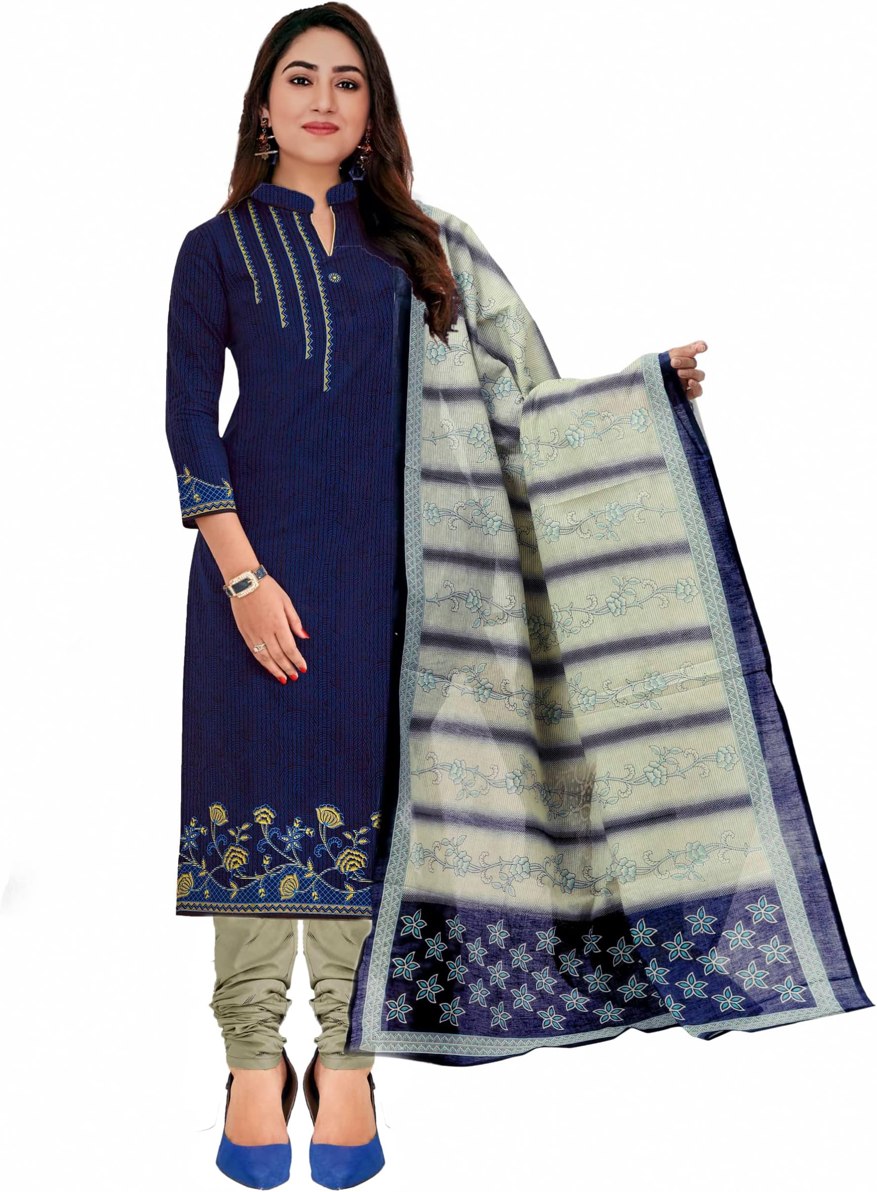 Miraan Cotton Printed Readymade Salwar Suit For Women(MIRAANSGPRI1521, Blue)