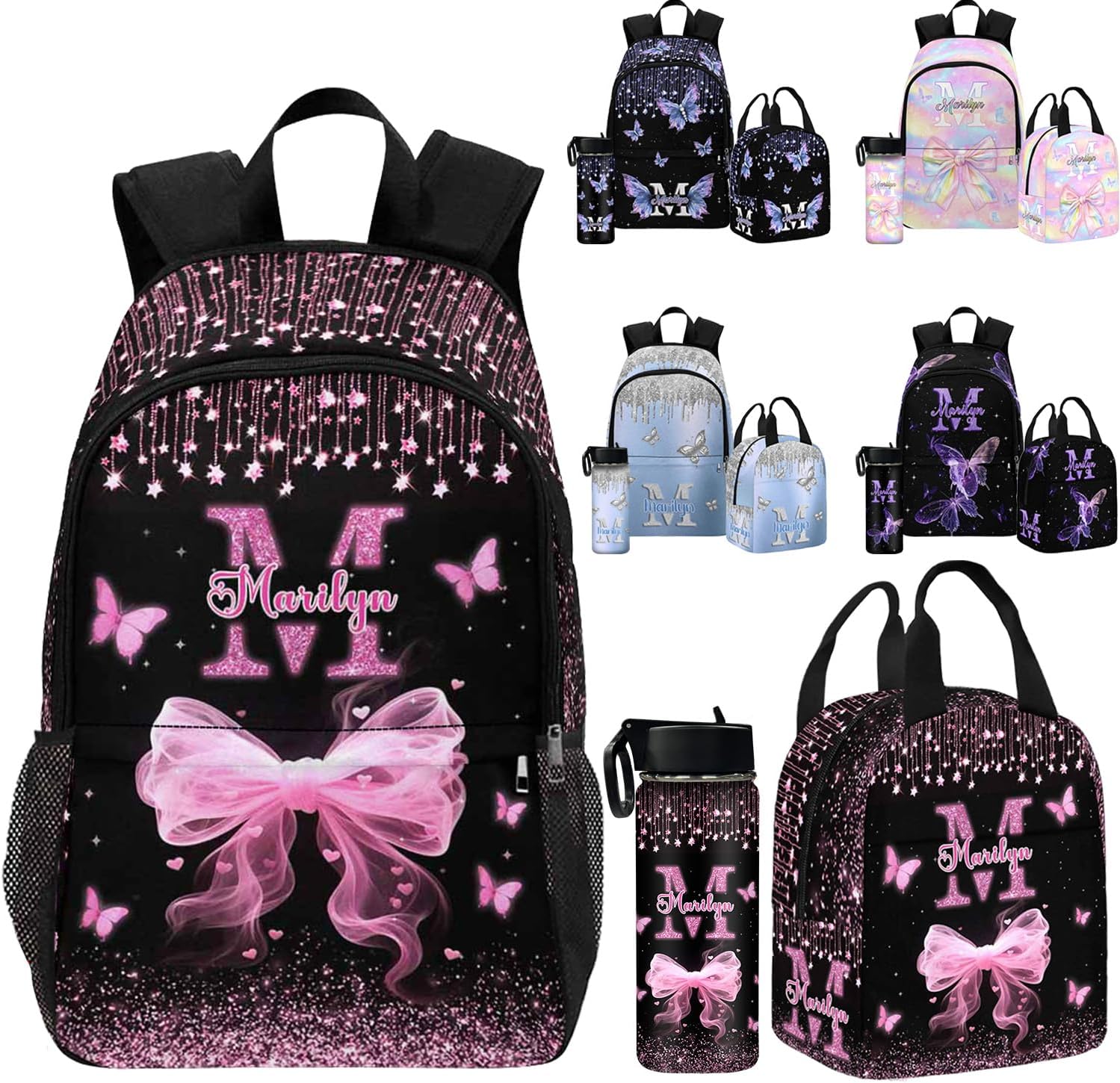 Custom Backpack for Girls, Personalized Butterfly Bookbag for Kids