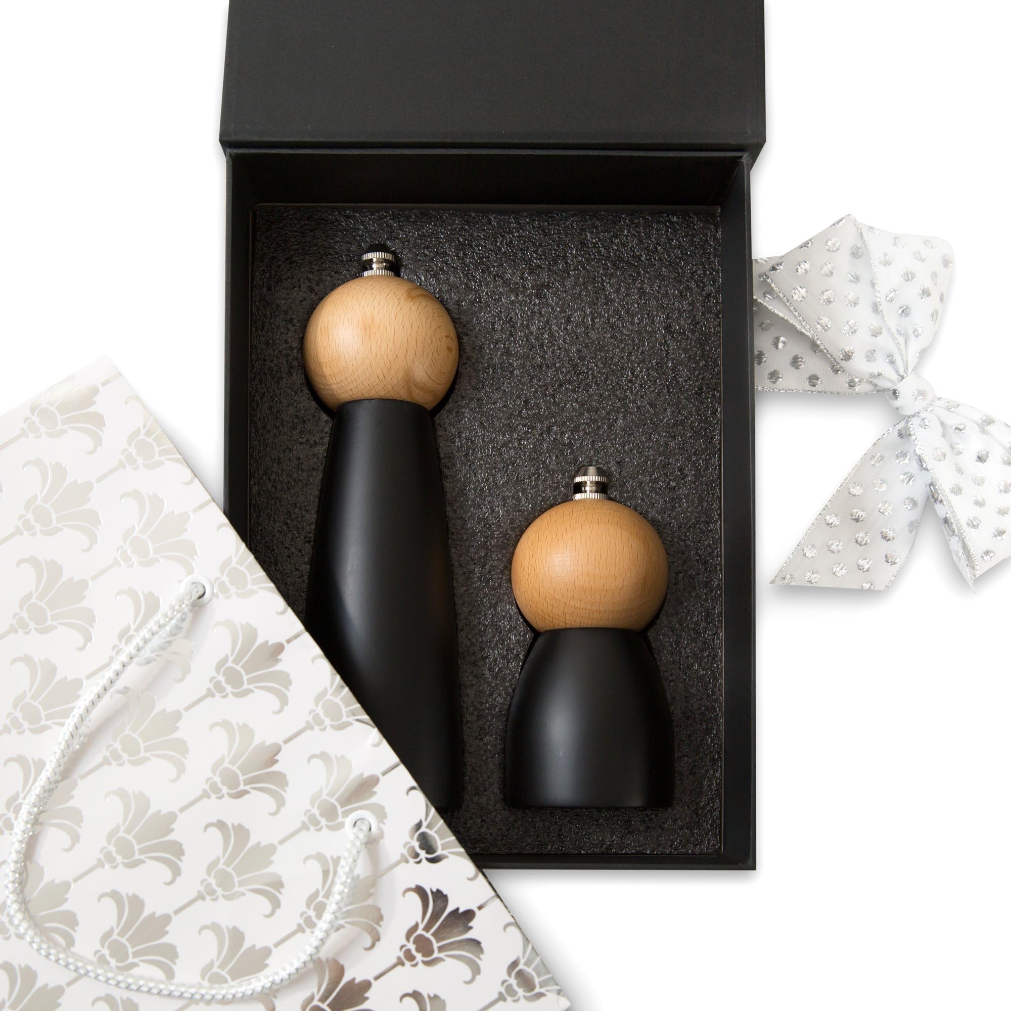 Wooden Salt and Pepper Grinders Set | Elegant Salt and Pepper Mills | Grinder Sets of 2 | Modern and Stylish Manual Shakers for Cooking, Kitchen, Table, Restaurants, or Outdoors | Pepper Grinders