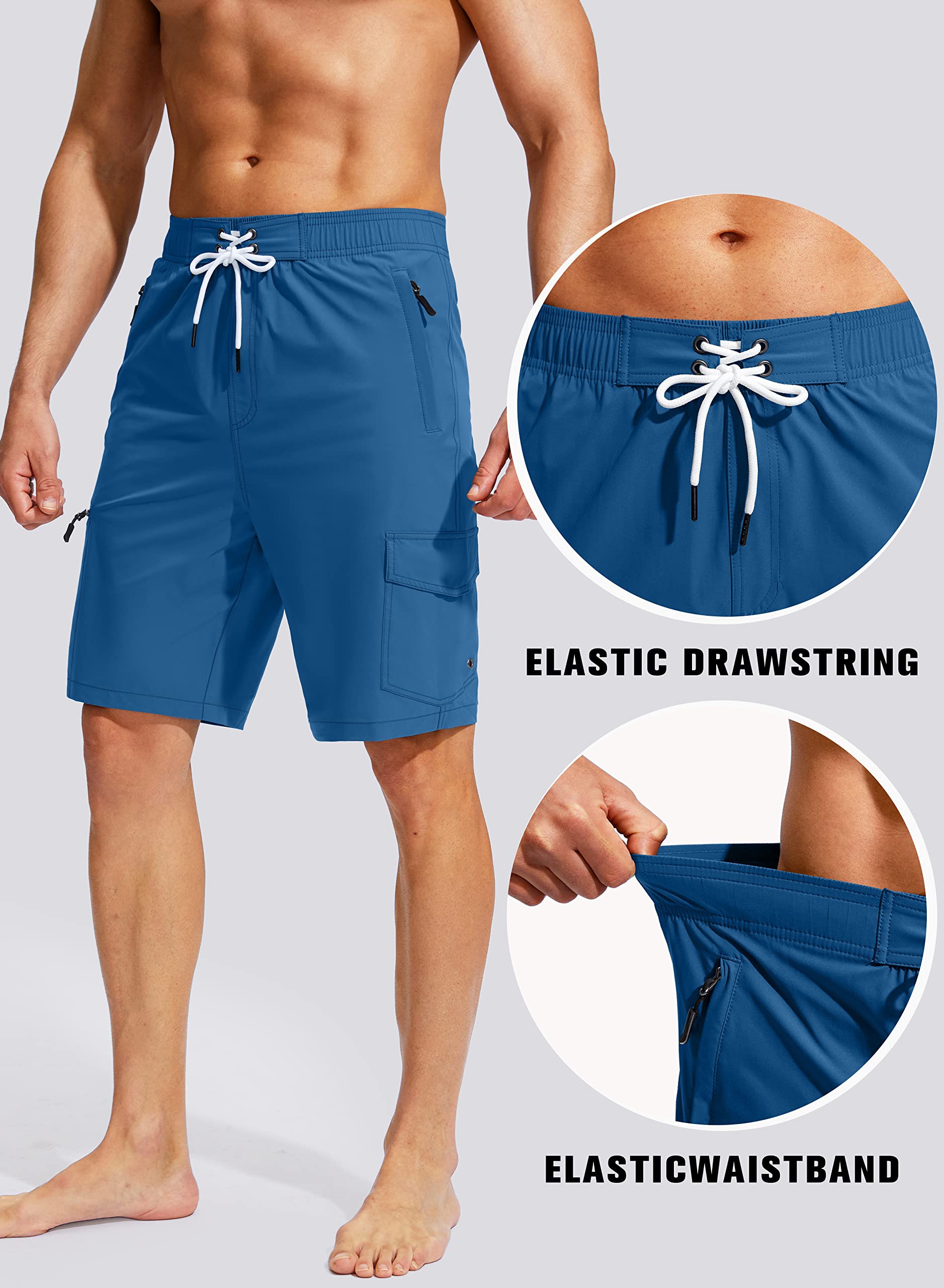 Kayrth Costume da bagno da uomo Quick Dry Board Shorts con 5 tasche Costumi da bagno da uomo - No Mesh Liner, Blu scuro, XXX-Large